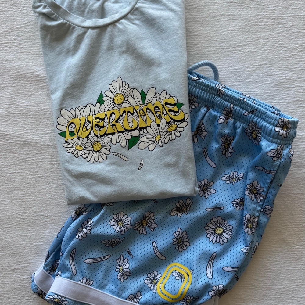 EUC Adult Overtime Light Blue T-Shirt and Shorts M